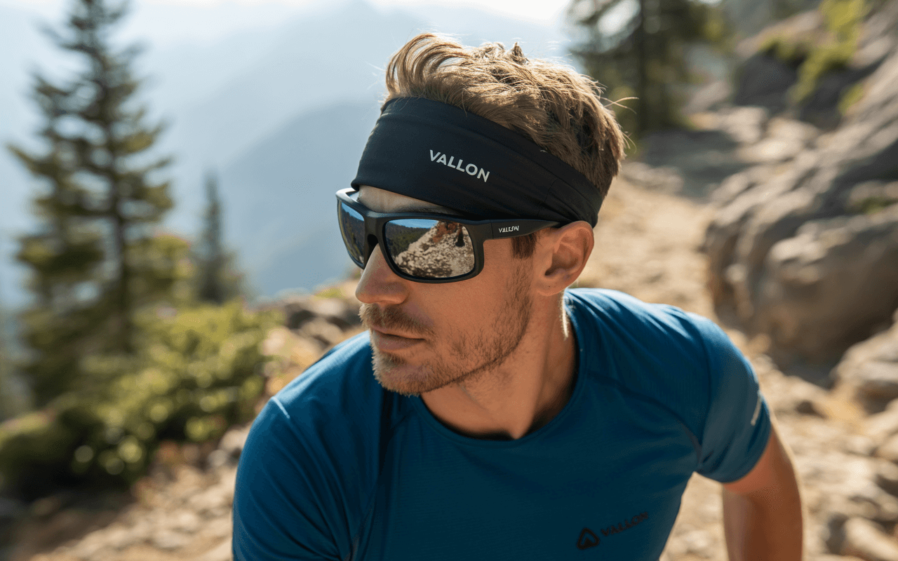VALLON Howlin sunglasses with headstrap during outdoor activity showing secure fit
